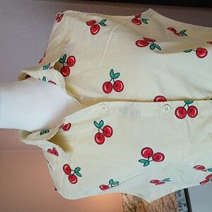 🍒 JoJo Womens Cherry Print Sleeveless Cotton Button-down Shirt Top Size L